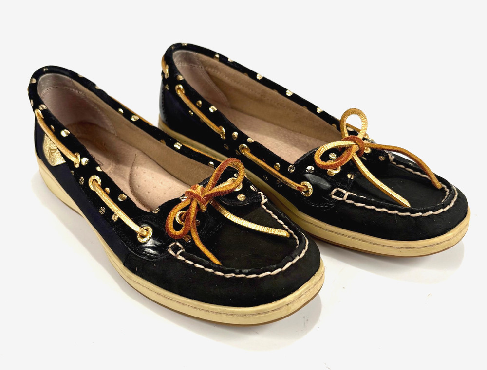 Sperry Women’s Top Sider Angelfish Shimmer Black and Gold Boat Shoes Size 7.5M